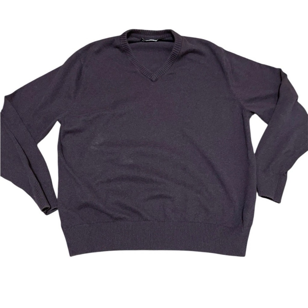 Eddie Bauer Men's Cotton Cashmere Wine Purple Pullover V-Neck Sweater, XL